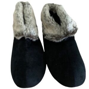 DEARFOAMS Slippers Christmas Gift Brown Cream Cozy Ankle Boot Faux Fur Trim XL